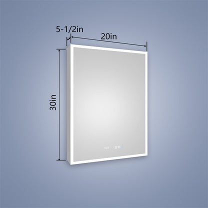 Rim 20" W x 30" H Lighted Medicine Cabinet Recessed or Surface led Medicine Cabinet with Outlets & USBs