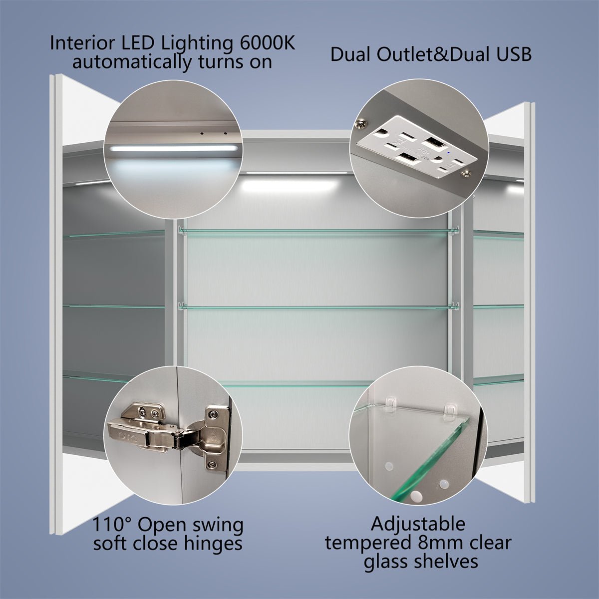 Rim 28" W x 32" H Led Lighted Medicine Cabinet Recessed or Surface with Mirrors - ExBriteUSA