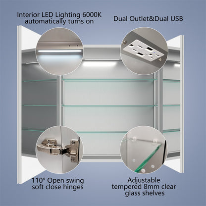 Rim 28" W x 32" H Led Lighted Medicine Cabinet Recessed or Surface with Mirrors - ExBriteUSA