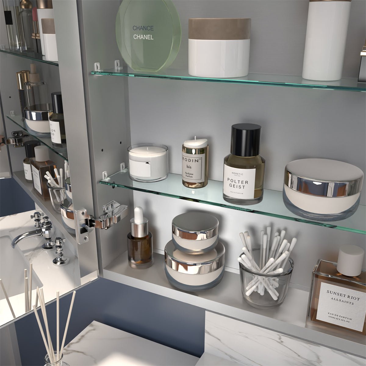 Rim 28" W x 32" H Led Lighted Medicine Cabinet Recessed or Surface with Mirrors - ExBriteUSA