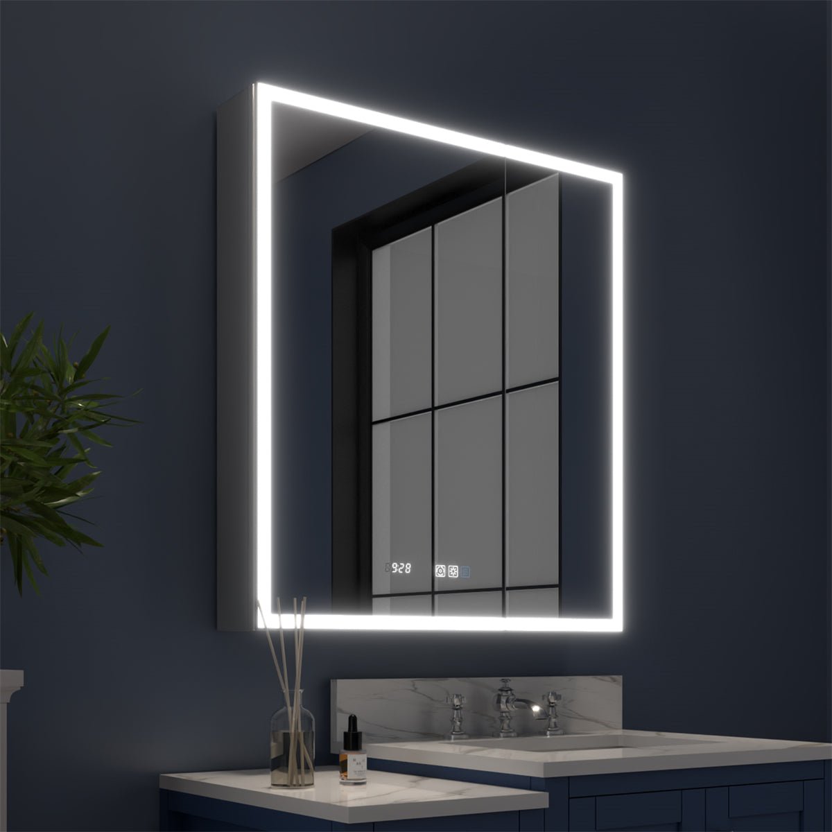 Rim 28" W x 32" H Led Lighted Medicine Cabinet Recessed or Surface with Mirrors - ExBriteUSA