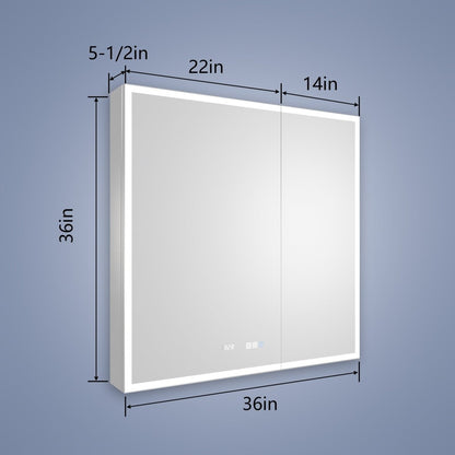 Rim 36" W x 36" H Lighted Medicine Cabinet Recessed or Surface led Medicine Cabinet with Outlets & USBs - ExBriteUSA