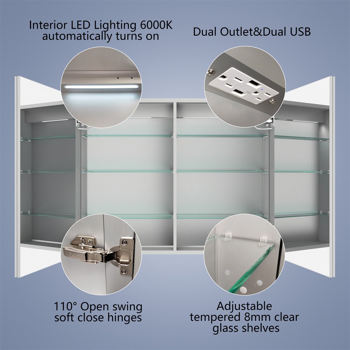 Rim 40" W x 32" H Led Lighted Medicine Cabinet Recessed or Surface with Mirrors