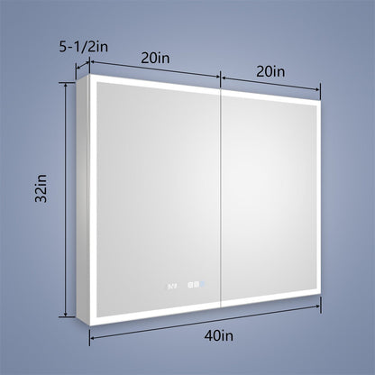 Rim 40" W x 32" H Led Lighted Medicine Cabinet Recessed or Surface with Mirrors