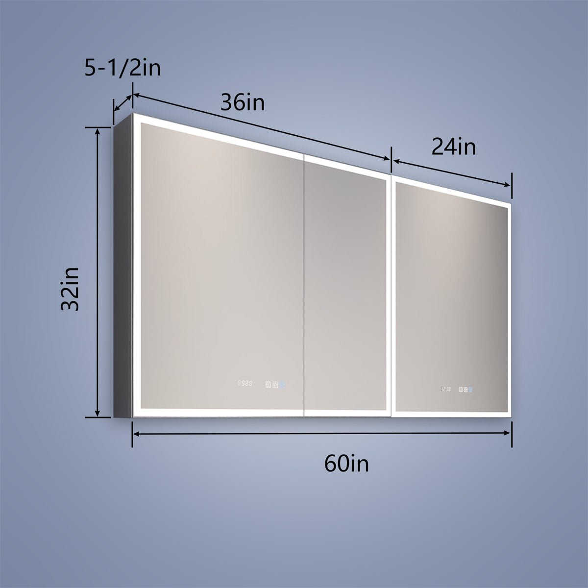 Rim 60" W x 32" H Lighted Medicine Cabinet Recessed or Surface led Medicine Cabinet with Outlets & USBs