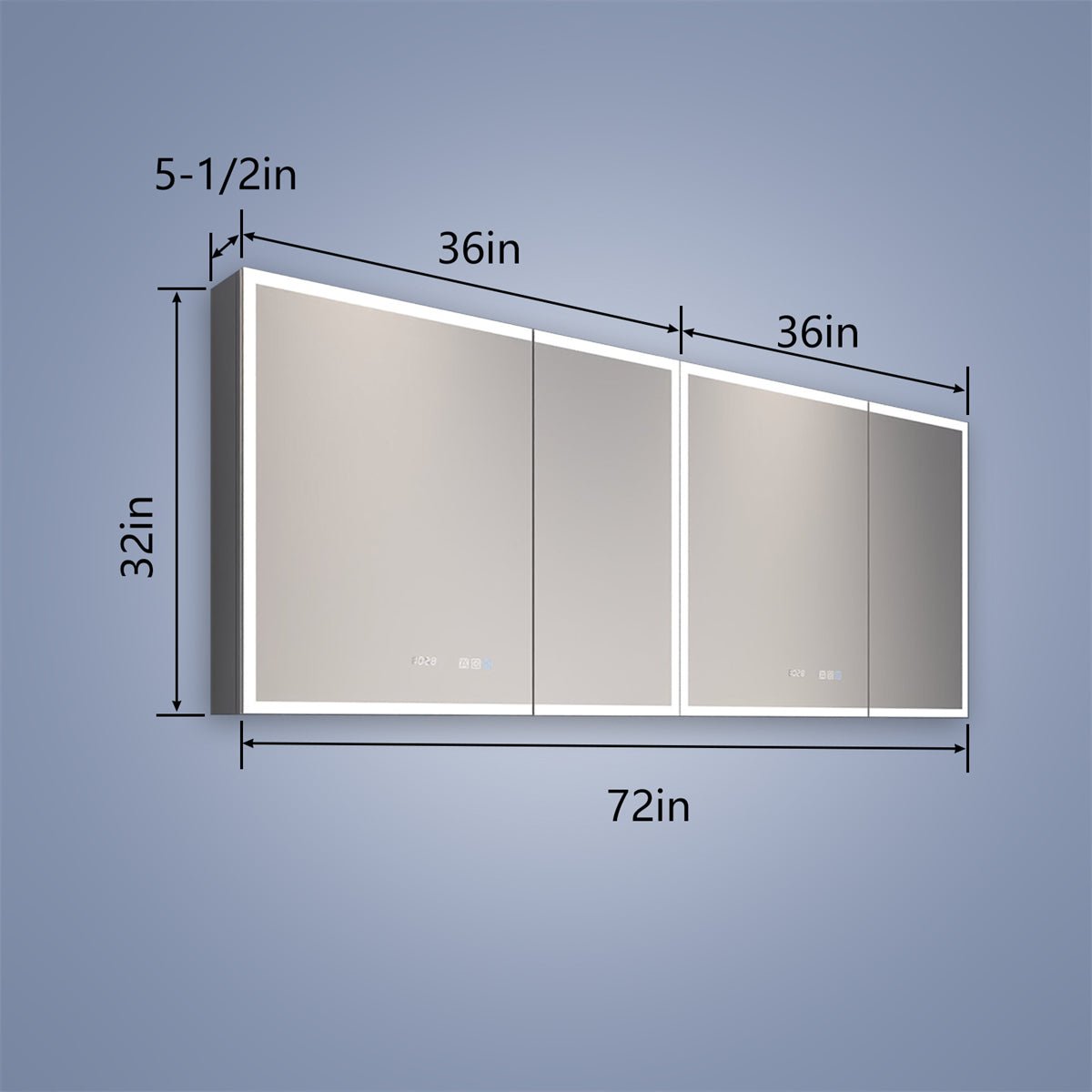 Rim 72" W x 32" H Lighted Medicine Cabinet Recessed or Surface led Medicine Cabinet with Outlets & USBs