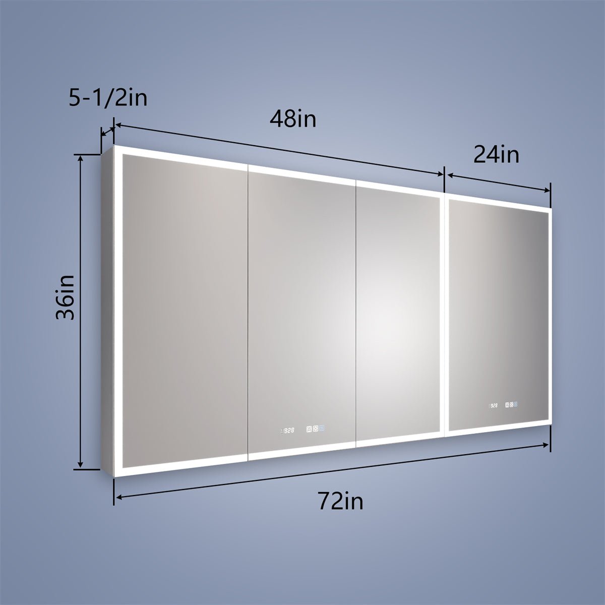 Rim 72" W x 36" H Led Lighted Medicine Cabinet Recessed or Surface with Mirrors