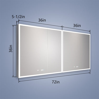 Rim 72" W x 36" H Led Lighted Medicine Cabinet Recessed or Surface with Mirrors