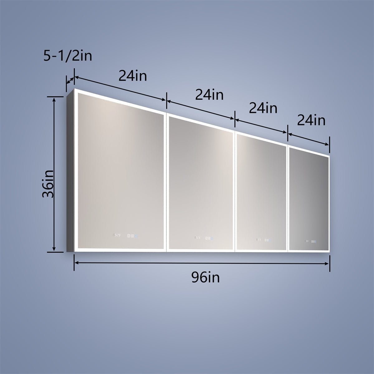 Rim 96" W x 36" H Led Lighted Medicine Cabinet Recessed or Surface with Mirrors