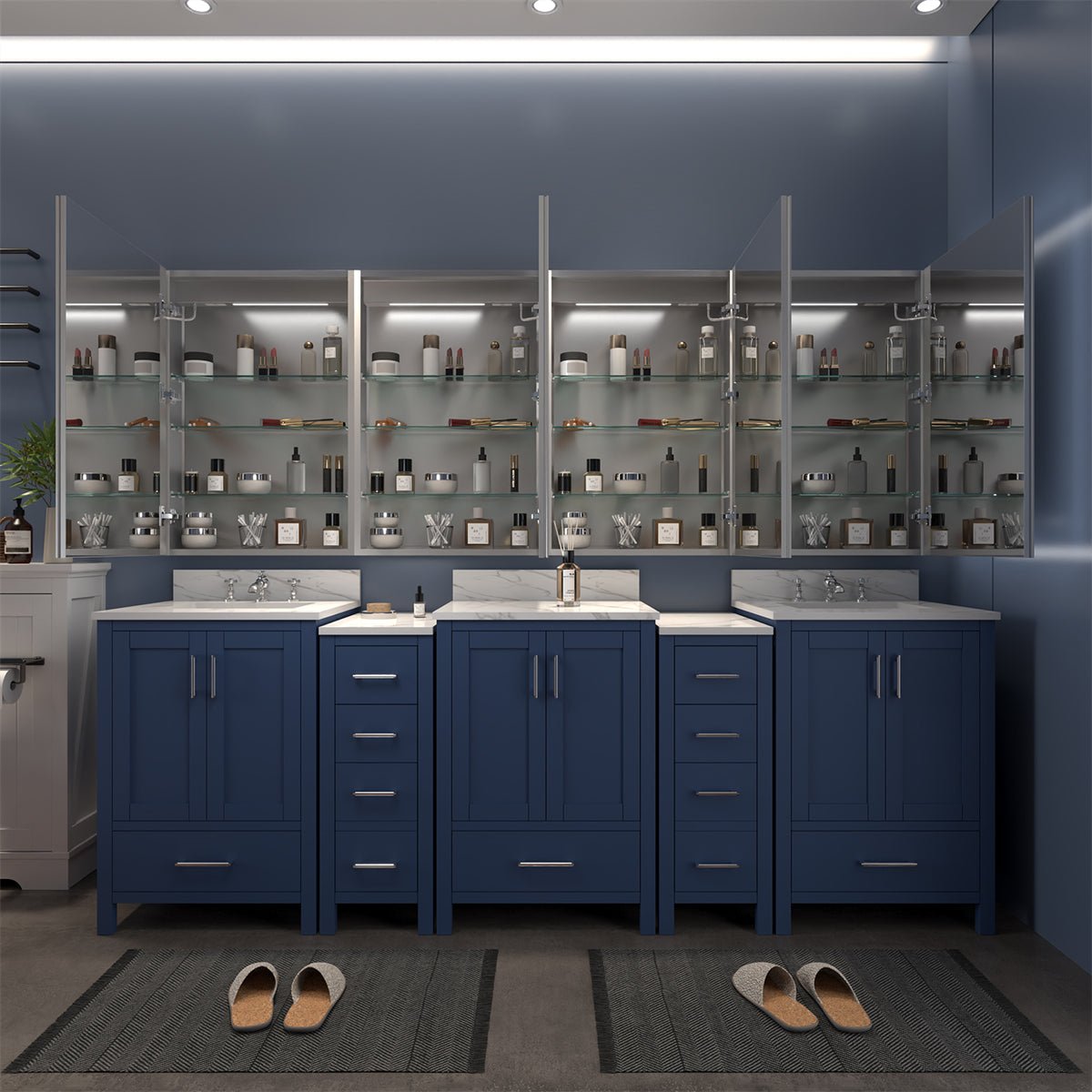 Rim 96" W x 36" H Led Lighted Medicine Cabinet Recessed or Surface with Mirrors
