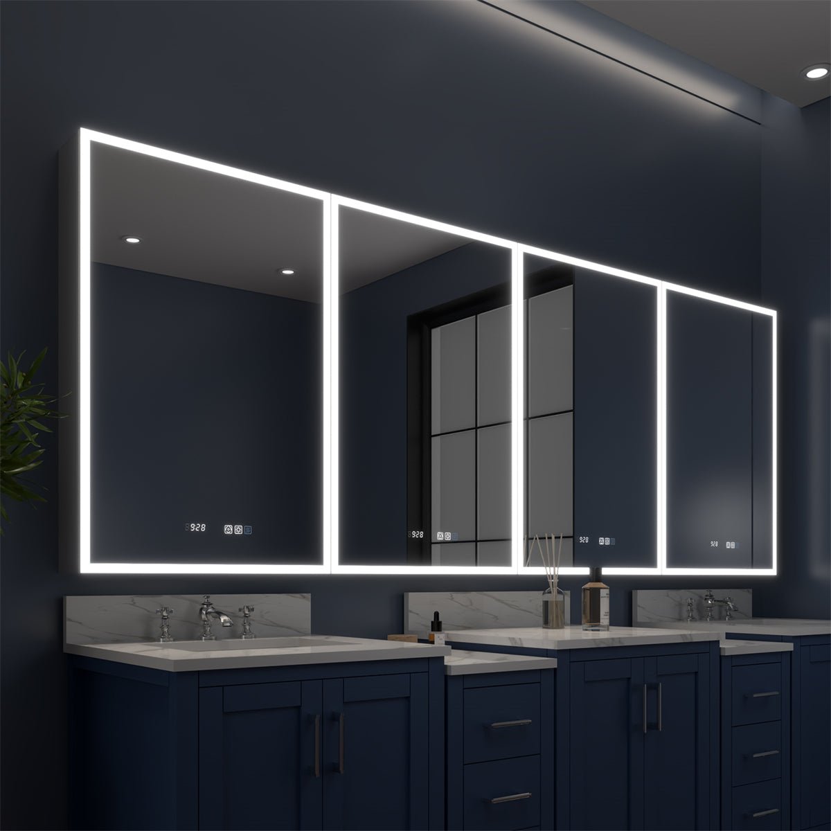 Rim 96" W x 36" H Led Lighted Medicine Cabinet Recessed or Surface with Mirrors