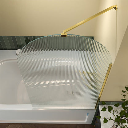 Serenity 33" x 58" Bathtub Screen Reeded Glass Shower Panel For Bathtub,Brushed Gold Finish,Reversible Installation,Semicircle