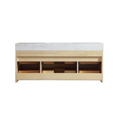 Sleek 48" Modern Floating Maple wood Bathroom Vanity Cabinet with with Lights and Stone Slab Countertop - ExBriteUSA