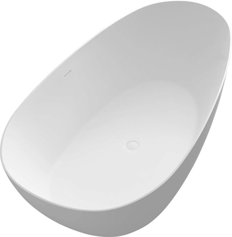 TranquiStone Artificial 59"L x 30"W Matte White Stone Solid Surface Freestanding Bathroom Adult Bathtub