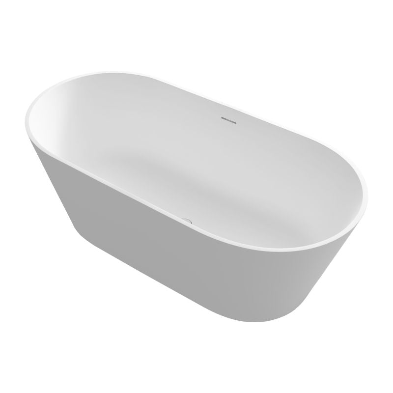 TranquiStone Artificial 63"L x 29.5"W Matte White Stone Solid Surface Freestanding Bathroom Adult Bathtub