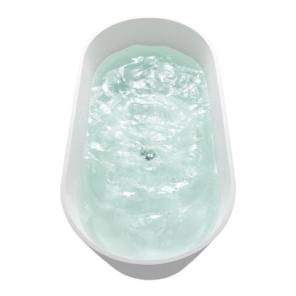 TranquiStone Artificial 63"L x 29.5"W Matte White Stone Solid Surface Freestanding Bathroom Adult Bathtub