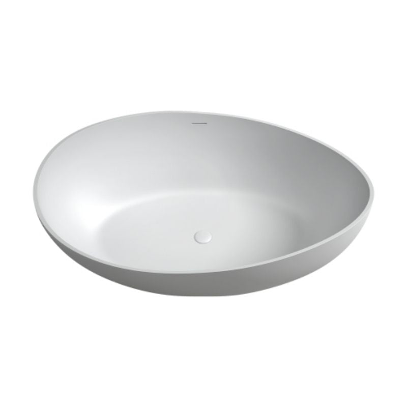 TranquiStone Artificial 63"L x 38.6"W Matte White Stone Solid Surface Freestanding Bathroom Adult Bathtub