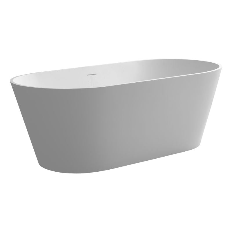 TranquiStone Artificial 66.9"L x 31.5"W Matte White Stone Solid Surface Freestanding Bathroom Adult Bathtub
