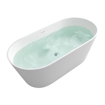TranquiStone Artificial 66.9"L x 31.5"W Matte White Stone Solid Surface Freestanding Bathroom Adult Bathtub