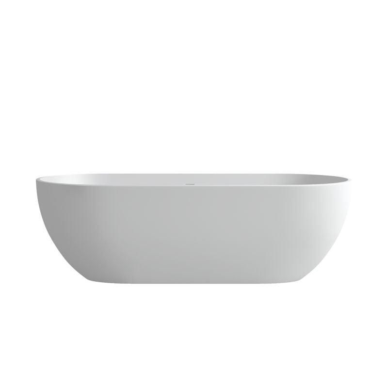 TranquiStone Artificial 69"L x 29.5"W Matte White Stone Solid Surface Freestanding Bathroom Adult Bathtub