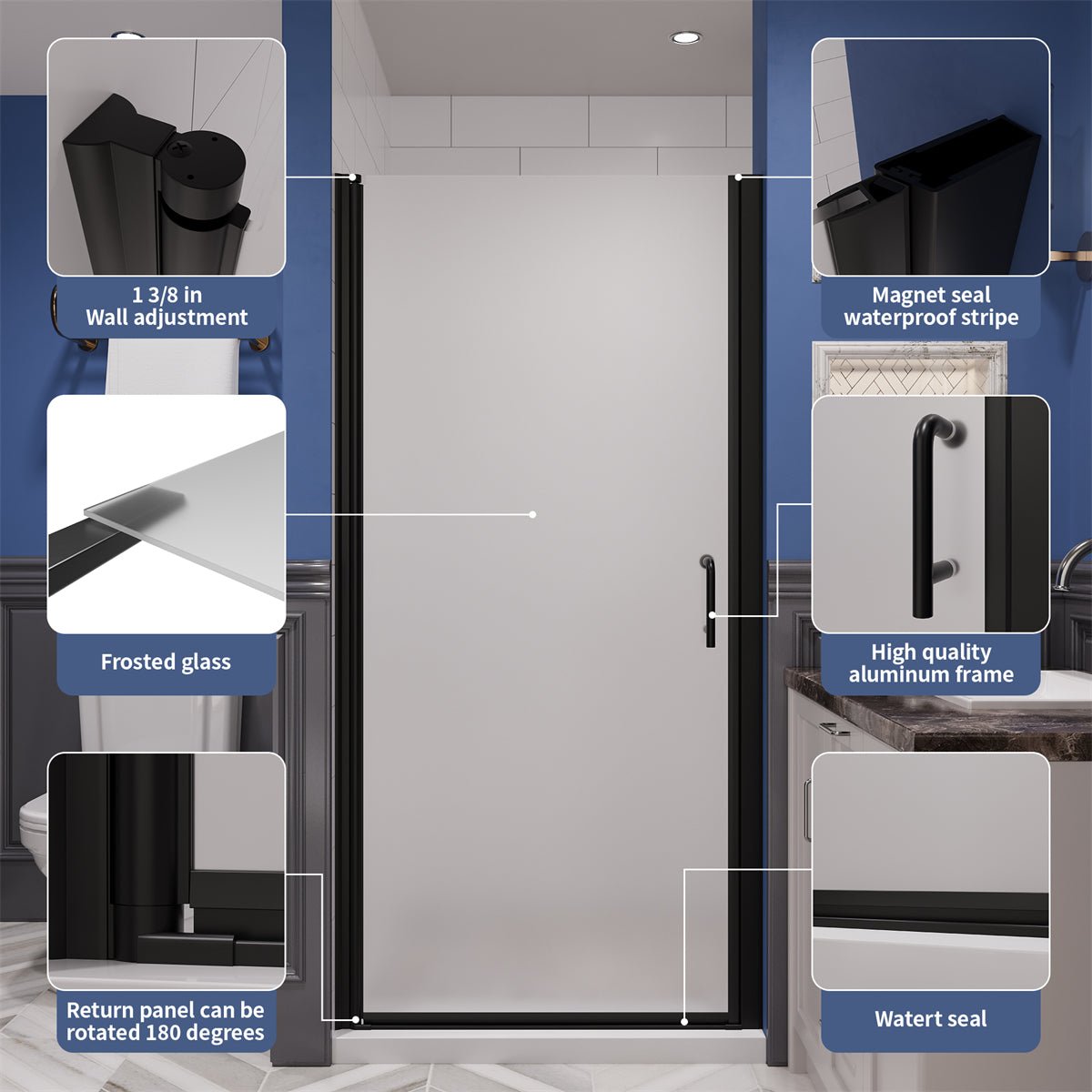 Veil 36" x 72" pivot shower door White Frosted glass